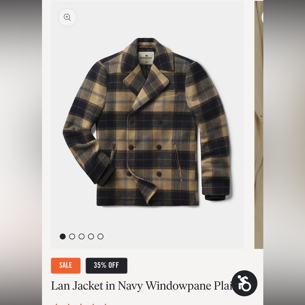The Normal Brand Navy and Tan Plaid Double-Breasted Peacoat